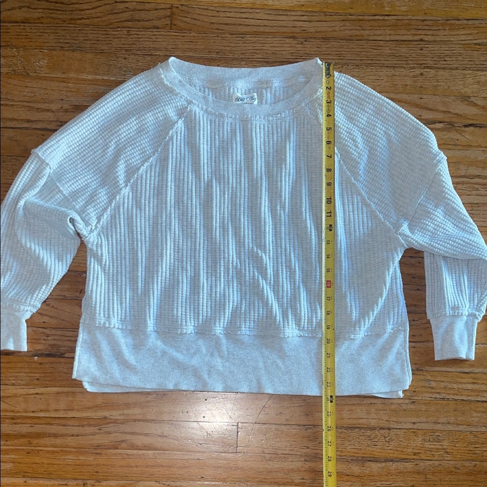 Waffle Knit Pullover - Light gray